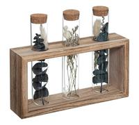 Fleurs séchées dans 3 Tubes en Verre Support en Bois L 21 x H 17.2 cm - Atmosphera