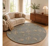 Fleurs Séchées Wabi-Sabi Vintage Tapis Rond 180cm Doux à Poil Court pour Salon, Bouquet Branches Sèches Moquette Lavable & Antidérapant pour Descente de Lit, Salle à Manger, Bureau, Gris Anthracite