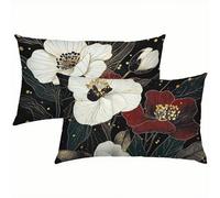 Fleurs Taies d'oreiller 40 x 70 Housse Coussin Lin Lot de 2, Taie Oreiller Rétro Housse de Coussin Exterieur Impermeable pour Salon Lit Jardin, Douce Respirante avec Fermeture Éclair Invisible S6-345