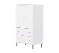 Flexa Saga Armoire 2 Portes et 2 tiroirs a facades rainurees Blanche Pieds | Flexa - ref. 81-42504-95 - 5706459182148 - dim. 45x75x130cm - Blanc - Materiaux mixtes