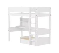 Flexa White Lit Mezzanine CASA 90 x 200 cm Banquette et Bureau sans | Flexa - ref. 90-11236-40 - 5706459180649 - dim. 210x109x184cm - Blanc - Materiaux mixtes