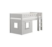 Flexa White Lit mi-Hauteur avec echelle Droite 90 x 200 cm Facades cabane Cadre Blanc Barriere de securite Classique Blanc