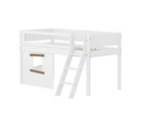 Flexa White Lit mi-Hauteur avec echelle inclinee 90 x 200 cm Facades cabane Cadre Chene Barriere a barreaux Blanc