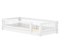 Flexa White Lit Montessori Bas 90 x 200 cm avec Barriere Avant a barreaux | Flexa - ref. 80-17004-40 - 5706459190617 - dim. 210x101x47cm - Blanc - Materiaux mixtes