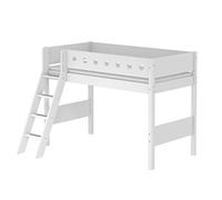 Flexa White Lit sureleve avec echelle inclinee 90 x 200 cm Barriere de securite Classique Blanc