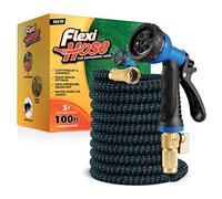 Flexi Hose Avec buse 8 fonctions, 30,5 m - Tuyau d'arrosage extensible léger, flexible sans nœud, raccords en laiton massif de 1,9 cm et double noyau en latex