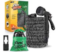 Flexi Hose Tuyau d'arrosage extensible - Tuyau d'arrosage robuste de 15 m, tuyau rétractable avec 1,9 cm - Design extensible et buse de pulvérisation incluse - Noir, 15 mètres