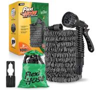 Flexi Hose Tuyau d'arrosage extensible - Tuyau d'arrosage robuste de 30 m, tuyau rétractable avec raccords de 1,9 cm - Design de tuyau extensible et buse de pulvérisation incluse - Noir, 30 mètres