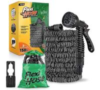 Flexi Hose Tuyau d'arrosage extensible - Tuyau d'arrosage robuste de 45 m, tuyau rétractable avec raccords de 1,9 cm - Design de tuyau extensible et buse de pulvérisation incluse - Noir, 45 mètres