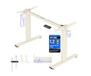 FLEXISPOT Basic Bureau Assis Debout, Cadre Bureau Assis Debout avec 4 Mémoire & Système Anticollision, Cadre Acier 2 Niveaux, avec Accessoires Pratiques, Idéal & Télétravail, Mousse Blanc