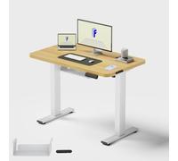 FLEXISPOT Bureau Assis Debout 100x60cm, Plateau Complet, Bureau Réglable en Hauteur Électrique, Bureau Informatique avec Crochet et Rappel Position Assis-Debout, Érable