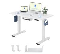 FLEXISPOT Bureau Assis Debout 120x60cm, Plateau Complet, Bureau Réglable en Hauteur Électrique, Table Informatique avec Crochet(Cadre Blanc+Plateau Blanc)