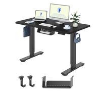 FLEXISPOT Bureau Assis Debout 120x60cm, Plateau Complet, Table Réglable en Hauteur Électrique, Bureau Informatique avec Crochet(Cadre Noir+Plateau Noir)