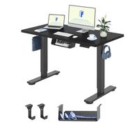 FlexiSpot Bureau Assis-Debout Électrique 120x60cm, Bureau Réglable en Hauteur avec Étagère et Crochet, Plateau d'une Pièce, Noir