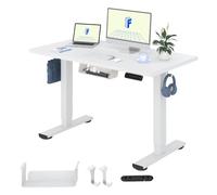 FLEXISPOT Bureau Assis Debout 120x60cm Une Pièce, Bureau Réglable en Hauteur Électrique, Bureau Informatique avec Crochet, Max Charge 70kg (Cadre Blanc+Plateau Blanc)