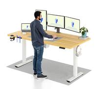 FLEXISPOT Bureau Assis Debout 180x80cm, Bureau Réglable en Hauteur avec Fonction Mémoire, Charge 70 kg, Bureau d'ordinateur avec Crochet,Étagère et Passe-Câbles, pour Télétravail, Érable