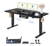 FLEXISPOT Bureau Assis Debout avec 2 Moteurs, 140x80 Une Pièce, 100kg Charge, Bureau Debout Réglable en Hauteur Électrique, Panneau de Contrôle à Fonctions Mémoires(Noir+Noir)