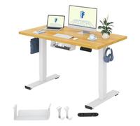 FLEXISPOT Bureau Assis Debout 120x60cm Une Pièce, Bureau Réglable en Hauteur Électrique, Bureau Informatique avec Crochet, Max Charge 70kg (Cadre Blanc+Plateau Érable)