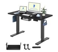 FLEXISPOT Bureau Assis Debout 120x60cm Une Pièce, Bureau Électrique avec Crochet, Max Charge 70kg, Fonction Mémoire (Cadre Noir+Plateau Noir)