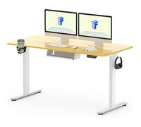 FlexiSpot Bureau Assis Debout Électrique 140x60cm, Bureau Réglable, Table d'ordinateur avec Crochet, Fonction Mémoire,Maple