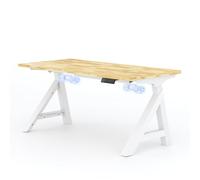 FLEXISPOT Bureau Assis Debout WoodiX E3, Plateau en Chêne Massif de 27 mm, Charge 100 kg, Double Moteur avec Gestion des Câbles, Écran LED avec 4 Positions Mémoire, Système Anti-Collision, Blanc
