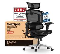 FlexiSpot Chaise Bureau Ergonomique Charge 250 kg, 12 Niveaux Réglage,Accoudoirs 7D,Lombaire 5D,Appui-tête 3D, Maille,Noir