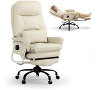 FlexiSpot Chaise de Bureau Ergonomique 3-en-1 Relax & Bureau, Inclinable à 165°, Repose-Pieds, Coussin Confort PU Épais, Beige