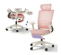 FLEXISPOT Foldex Chaise Bureau Pliante, Chaise Ergonomique avec Support Lombaire, Accoudoirs Réglables en Hauteur, Appui-Tête 2D, Chaises de Bureau avec Repose-Pieds pour Travailler à la Maison, Rose