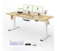 FLEXISPOT E1 Pro Bureau Assis Debout 180x80cm, 2 Moteurs, Bois Massif | Plateau 27mm Robuste, Charge 100kg, Système Anti-Collision, Commande 4 Mémoires, Idéal pour Bureau ou Télétravail