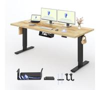 FLEXISPOT E1 Pro Bureau Assis Debout 180x80cm, 2 Moteurs, Bois Massif | Plateau 27mm Robuste, Charge 100kg, Système Anti-Collision, Commande 4 Mémoires, Idéal pour Bureau ou Télétravail