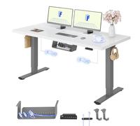 FLEXISPOT E1 Pro Bureau Assis Debout avec 2 Moteurs, 140x80cm | Charge 120kg, Système Anti-collision, Fonctions mémoire & Accessoires pratiques, Garantie 5 ans, Gris+Blanc