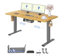FLEXISPOT E1 Pro Bureau Assis Debout avec 2 Moteurs, 140x80cm | Charge 120kg, Système Anti-collision, Fonctions mémoire & Accessoires pratiques, Garantie 5 ans, Gris+érable