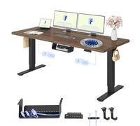 FLEXISPOT E1 Pro Bureau Assis Debout avec 2 Moteurs, 180x80cm | 180x80cm, Plateau Fabriqué UE, Charge 120kg, Anti-collision, Fonctions Mémoires & Accessoires Pratiques,Noir+Chêne Foncé