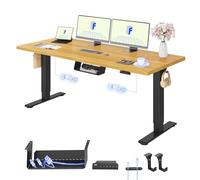 FLEXISPOT E1 PRO Bureau Assis Debout avec 2 Moteurs, 180x80cm | Charge 120kg, Système anti-collision, Fonctions mémoire & Accessoires pratiques, Garantie 5 ans, Noir+érable