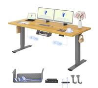 FLEXISPOT E1 PRO Bureau Assis Debout avec 2 Moteurs, 180x80cm | Charge 120kg, Système anti-collision, Fonctions mémoire & Accessoires pratiques, Garantie 5 ans, Gris+érable