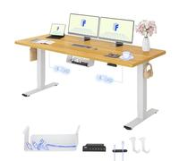 FLEXISPOT E1 PRO Bureau Assis Debout avec 2 Moteurs, 180x80cm | Charge 120kg, Système anti-collision, Fonctions mémoire & Accessoires pratiques, Garantie 5 ans, Blanc+érable