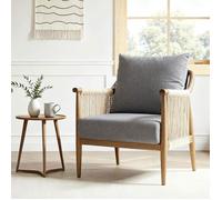 FlexiSpot Fauteuil Boho en Rotin Tressé à la Main avec Coussin Doudou, Design Respirant pour Intérieur et Extérieur, Gris