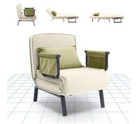 FlexiSpot Fauteuil Inclinable 3 en 1 avec Fonction Lit Dossier Réglable, Canapé-lit en lin avec poche latérale, pieds pliables Beige