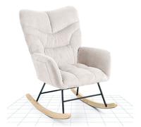 FlexiSpot Fauteuil Relax à Bascule en Velours Côtelé, Rocking Chair Design Idéal pour Salon, Balcon, Accoudoirs, Blanc
