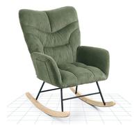 FlexiSpot Fauteuil Relax à Bascule en Velours Côtelé, Rocking Chair Design pour Salon, Balcon, Structure Bois et Métal, Vert