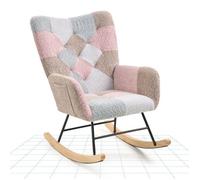 FlexiSpot Fauteuil Relax à Bascule en Velours Côtelé, Rocking Chair Design pour Salon, Balcon, Structure Bois et Métal, Rose et Bleu