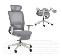 FLEXISPOT Foldex Chaise Bureau Pliante, Chaise Ergonomique avec Support Lombaire, Accoudoirs Réglables en Hauteur, Appui-Tête 2D, Chaises de Bureau avec Repose-Pieds pour Travailler à la Maison, Gris