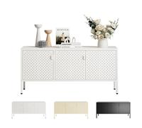 FlexiSpot Meuble TV en métal blanc 118 x 39 x 55 cm, Buffet avec aérations, 3 portes, pieds réglables, design moderne
