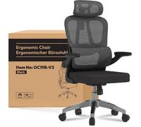 FlexiSpot OC19 Chaise Bureau, Chaise Ergonomique en Maille Pivotante Réglable ave Accoudoirs 2D & Soutien Lombaire Indépendant, Noir