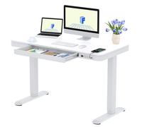 FlexiSpot Q3 Bureau Assis Debout 120x60cm avec Affichage LED, Fonction Mémoire et Port USB,Table Électrique avec Tiroir, Blanc