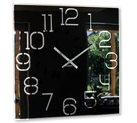 FLEXISTYLE Grande Horloge Murale carrée Digit de 50 cm de diamètre, sans Bruit de tic-tac Moderne, Design en Verre Acrylique et Miroir Acrylique, Salon, Chambre à Coucher, Noire
