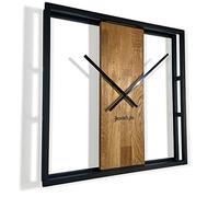 FLEXISTYLE Grande horloge murale carrée LOFT Square en métal et bois de 50 cm de diamètre, noire