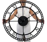 FLEXISTYLE Grande Horloge Murale en Metal Noir 80CM, LOFT, pour Salon, Chambre