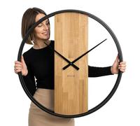 FLEXISTYLE Grande Horloge Murale Loft Ovale en métal Noir 3D geante XXL silencieuse Design Moderne en Bois Salle de Bain Salon Industrielle (80 cm de diamètre)