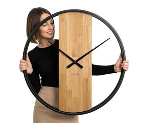 FLEXISTYLE Grande Horloge Murale Loft Ovale en métal Noir 3D geante XXL silencieuse Design Moderne en Bois Salle de Bain Salon Industrielle (80 cm de diamètre)